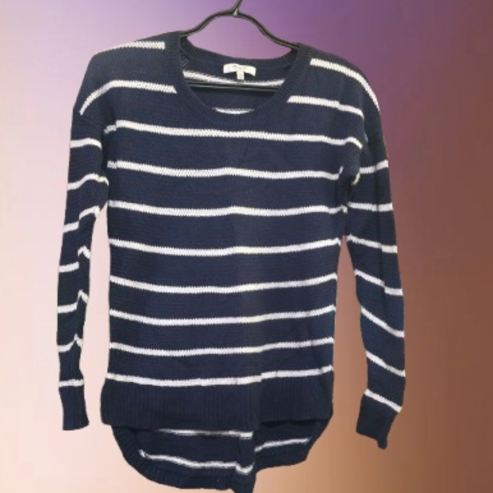 Madewell Navy and White Striped Crew Neck Sweater